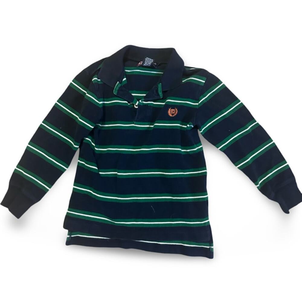 Chaps Boys Long Sleeve Polo Shirt Size 4T Blue Green White
